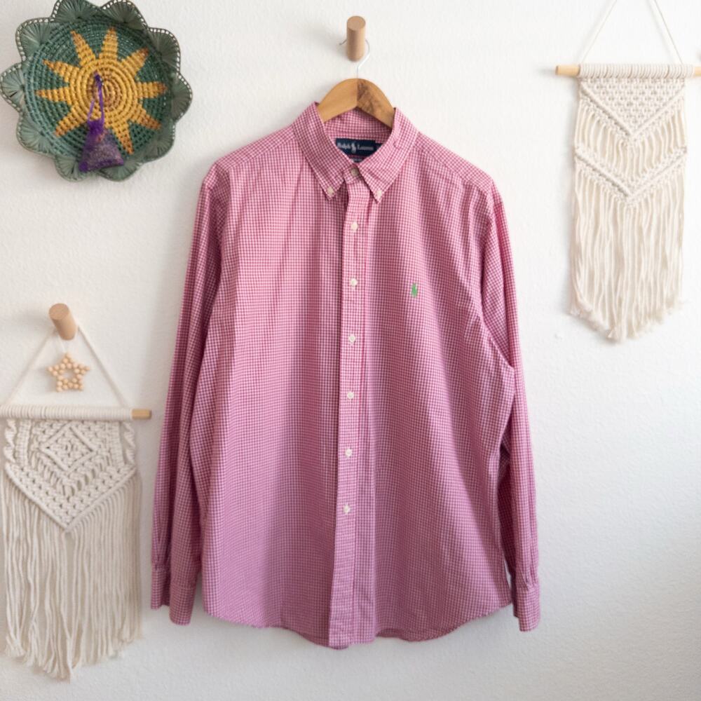 Ralph Lauren Classic Fit Red White Gingham Button Down Shirt Men's Size 17/XL